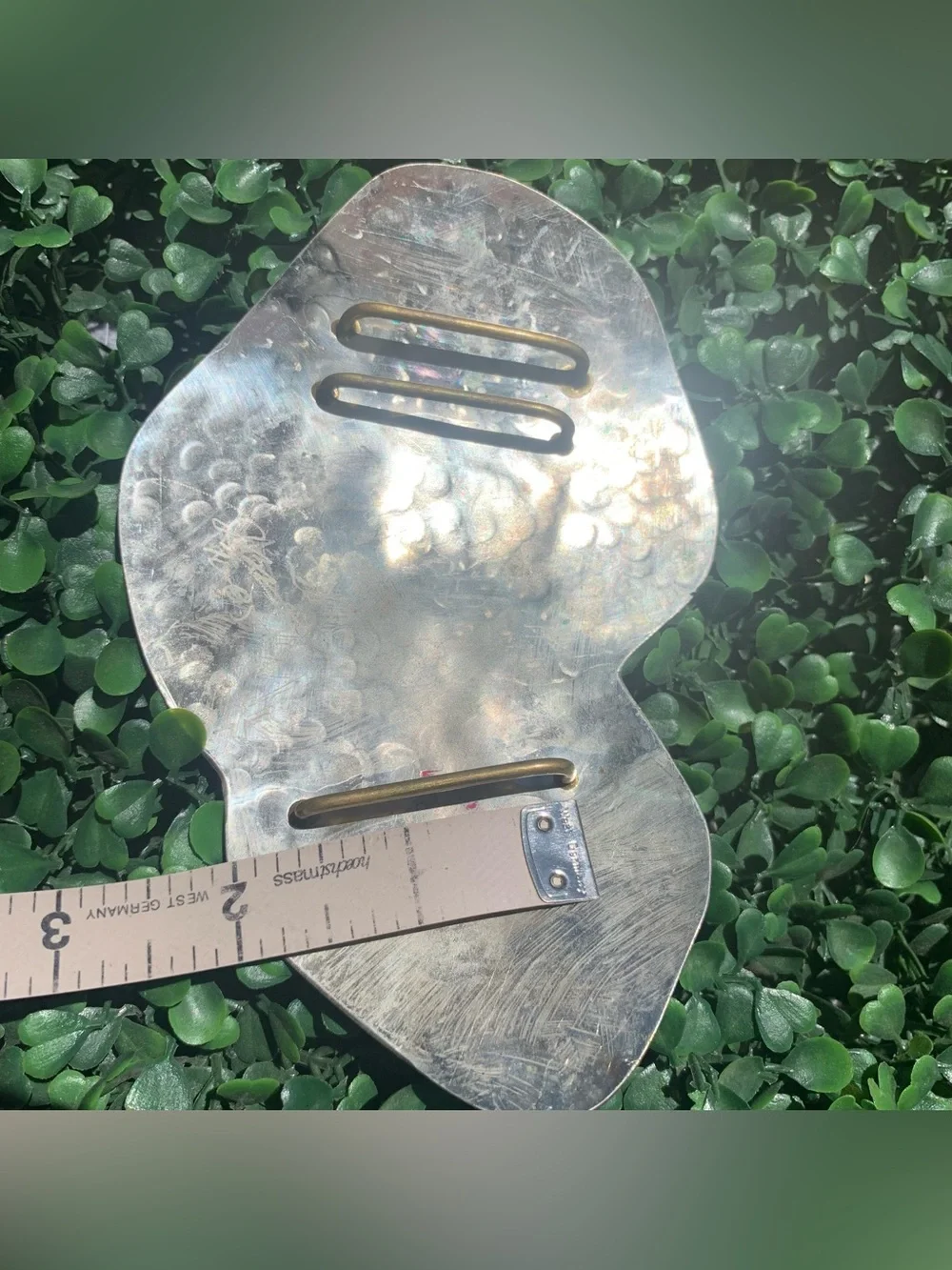 Really cool vintage 80s hammered metal abstract saxophone jazz belt buckle